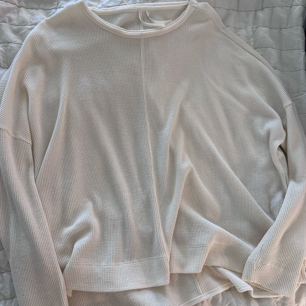 Anthropologie Cream Waffle Knit Long Sleeve Top